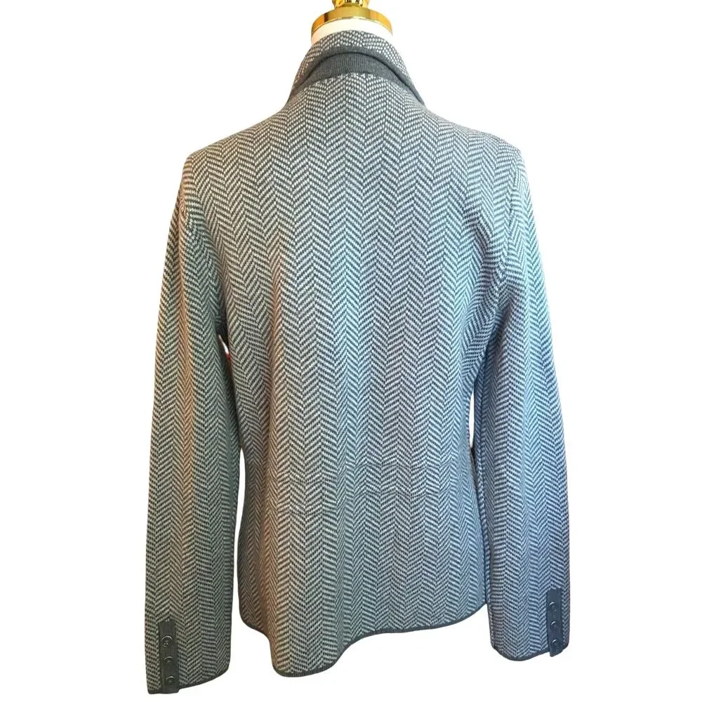 Talbots 100% Merino Wool Herringbone Knit Blazer Jacket Medium Grey Soft NWOT M